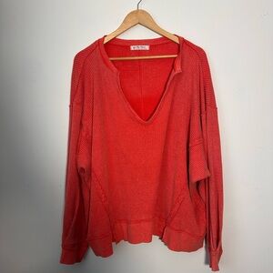We the free coral V-Neck Waffle Knit Sweater